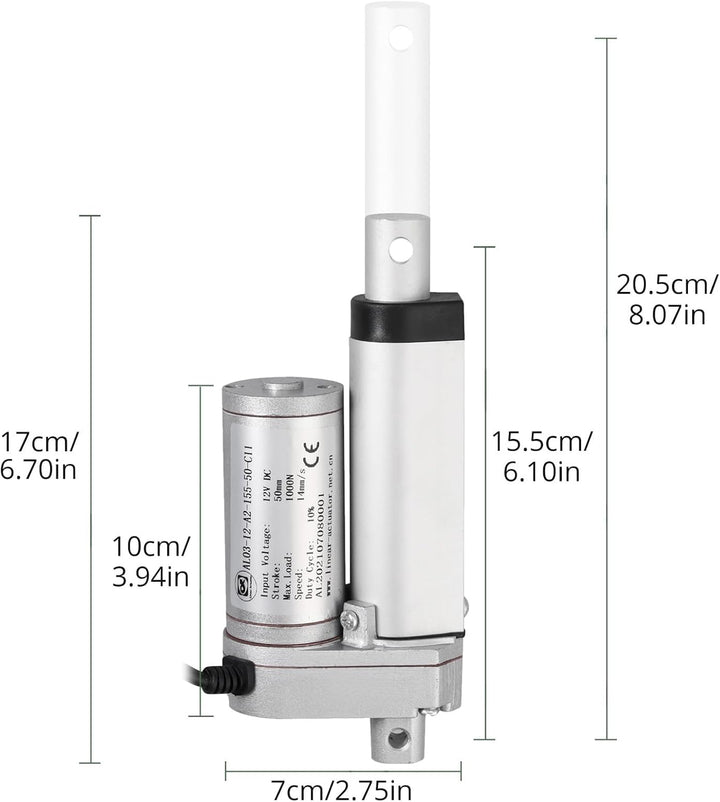 EYPINS Linearantrieb Linearmotor 12V, 1000N 50mm Hub max Linearantrieb, Toröffner Verstellantrieb Li