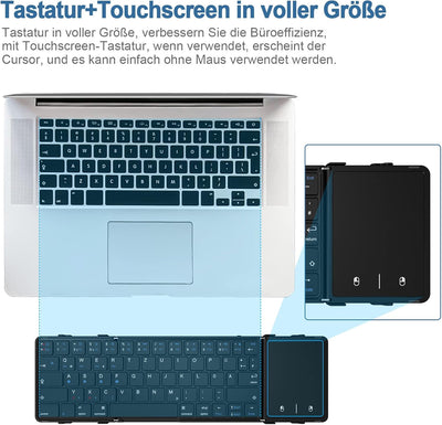 Bluetooth-Tastatur, faltbar, mit Touchpad, kabellose Falttastatur (Bluetooth-Verbindung + USB-Kabelv