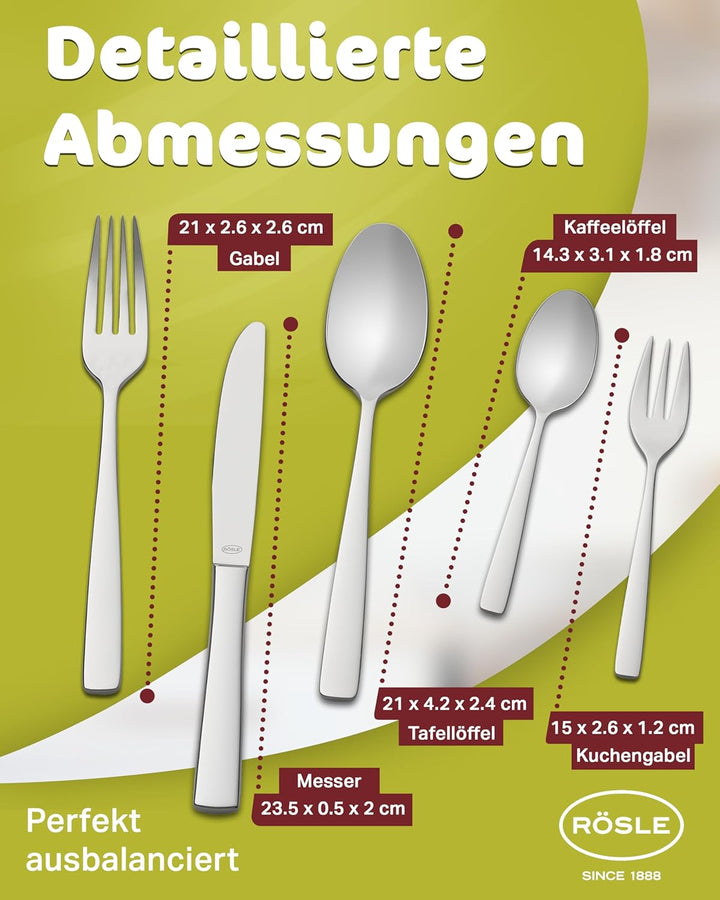 RÖSLE ELEGANCE Besteck 60-teilig, Hochwertiges Essbesteckset für 12 Personen aus Edelstahl 18/10, Kl