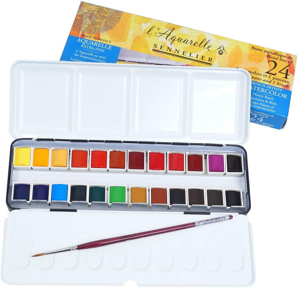 Sennelier - Aquarellfarbe - Set mit 24 halben Naepfchen 1 Stück (1er Pack) beige, 1 Stück (1er Pack)