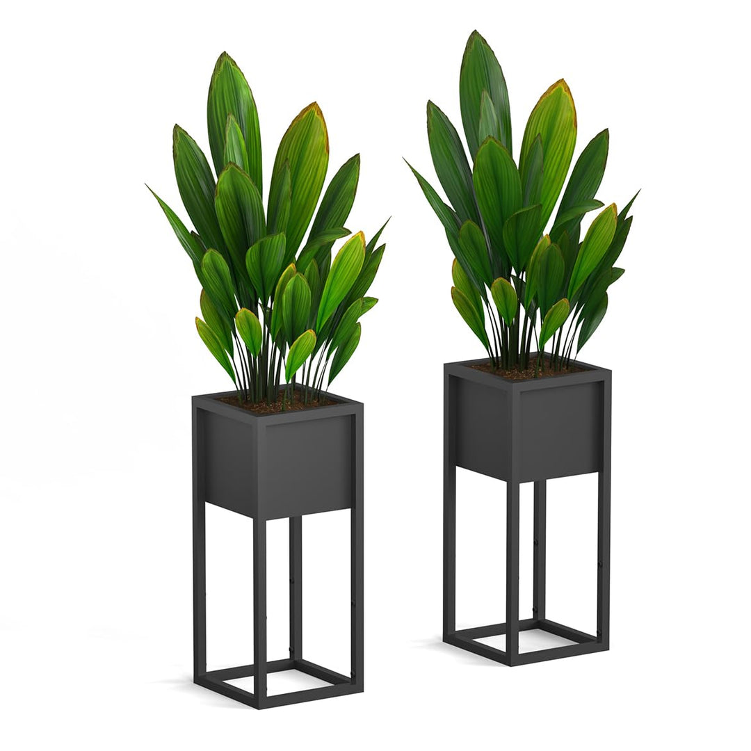 Blumenständer Metall Schwarz 2er Set, mit Gestell, Wohnzimmer & Flur, eckiger Pflanztopfständer(Schw