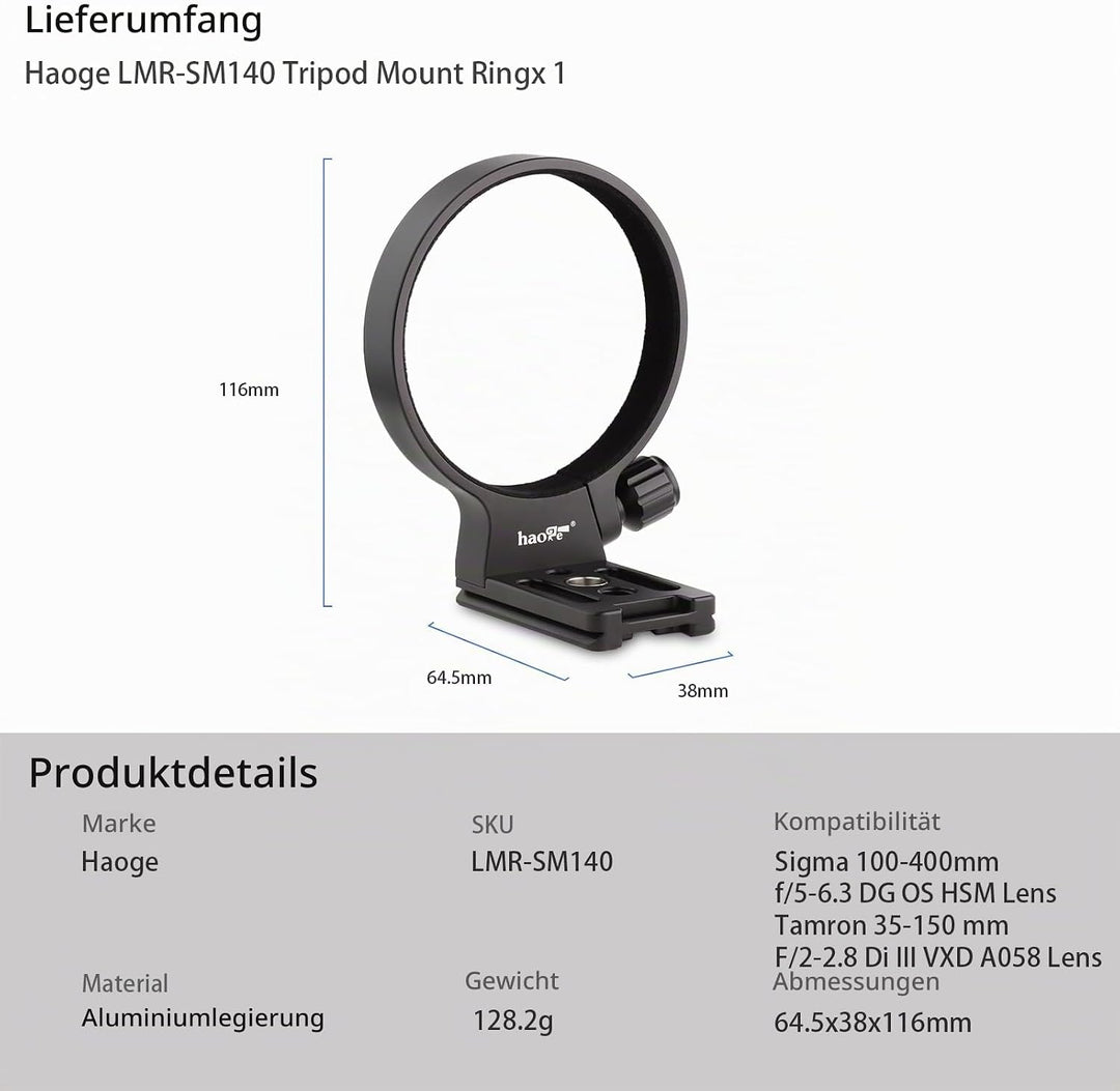 Haoge LMR-SM140 Objektivstativfuss für Sigma 100–400 mm f/5–6,3 DG OS HSM Zeitgenössisches Objektiv