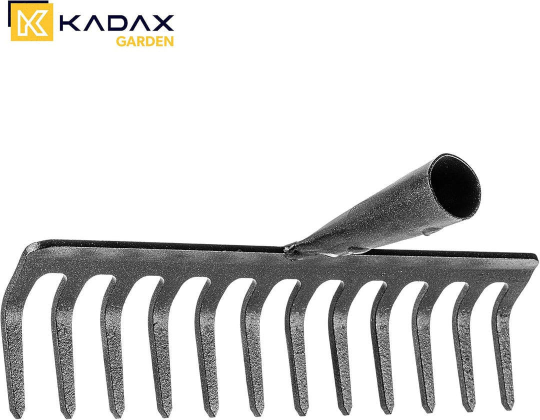 KADAX Gartenharke ohne Stiel, Gartenrechen aus Stahl, Rasenrechen für Gartenpflege, Robuste Rasenhar