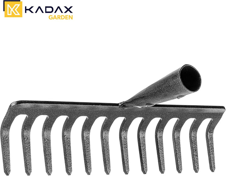 KADAX Gartenharke ohne Stiel, Gartenrechen aus Stahl, Rasenrechen für Gartenpflege, Robuste Rasenhar