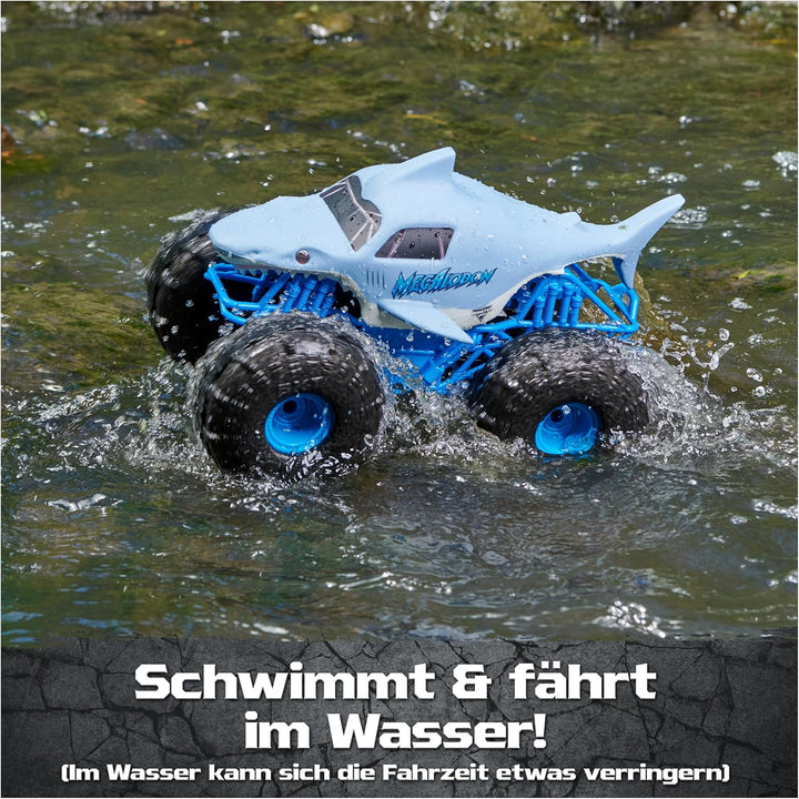 Monster Jam Megalodon Storm, RC Truck, Amphibienfahrzeug in Hai-Optik für Land und Wasser, Massstab
