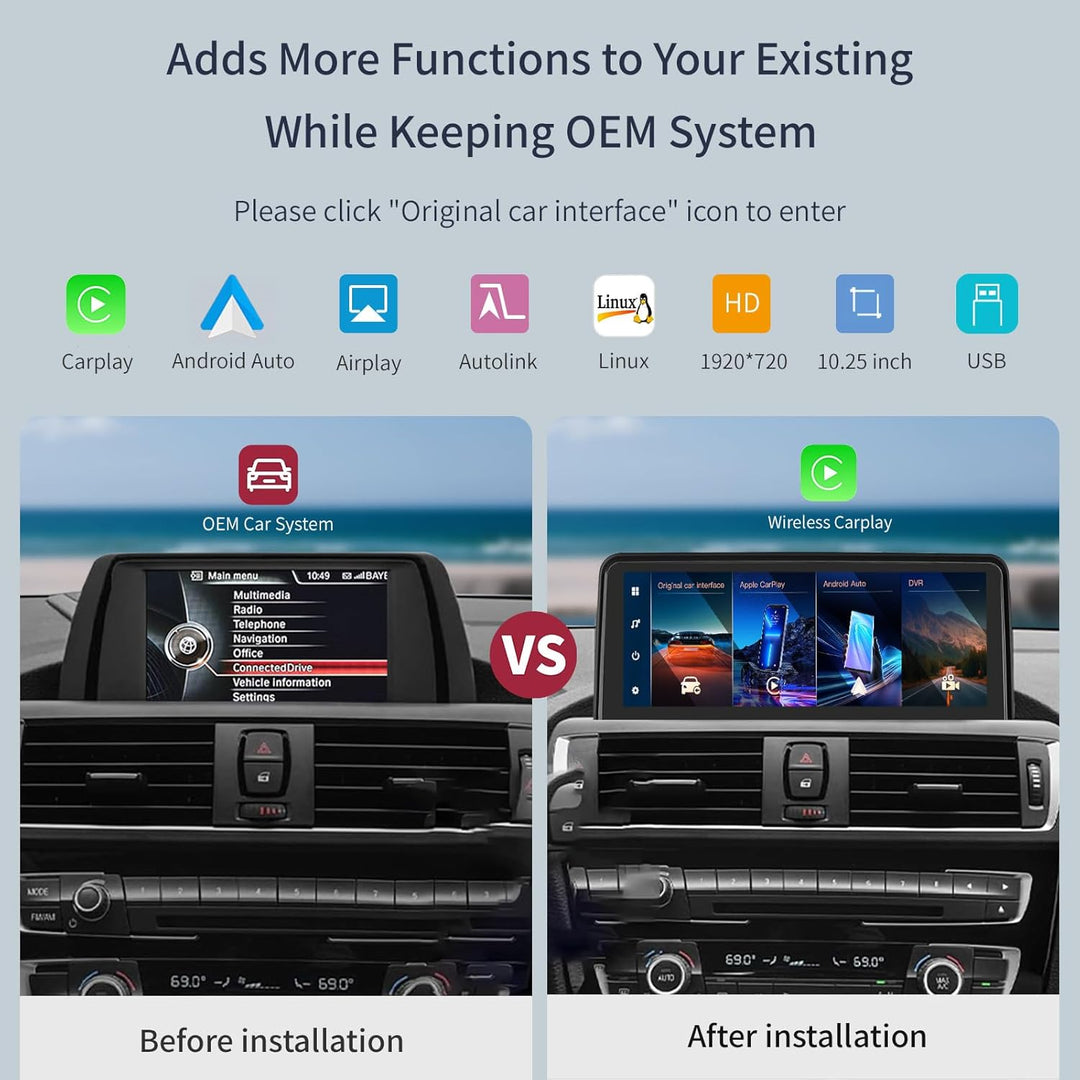 Drahtlos Carplay/Android Auto 10.25'' Multimedia Radio Linux Touchscreen für BMW 3 4 Serie F30/F31/F