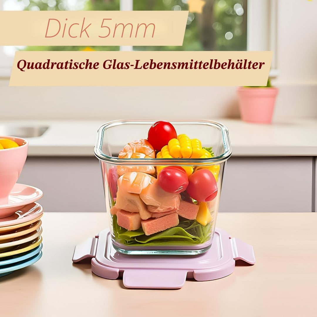 900ml Glasbehälter Mit Deckel, Glas Vorratsdosen Mit Deckel Luftdicht. Quadrat Meal Prep Behälter, M