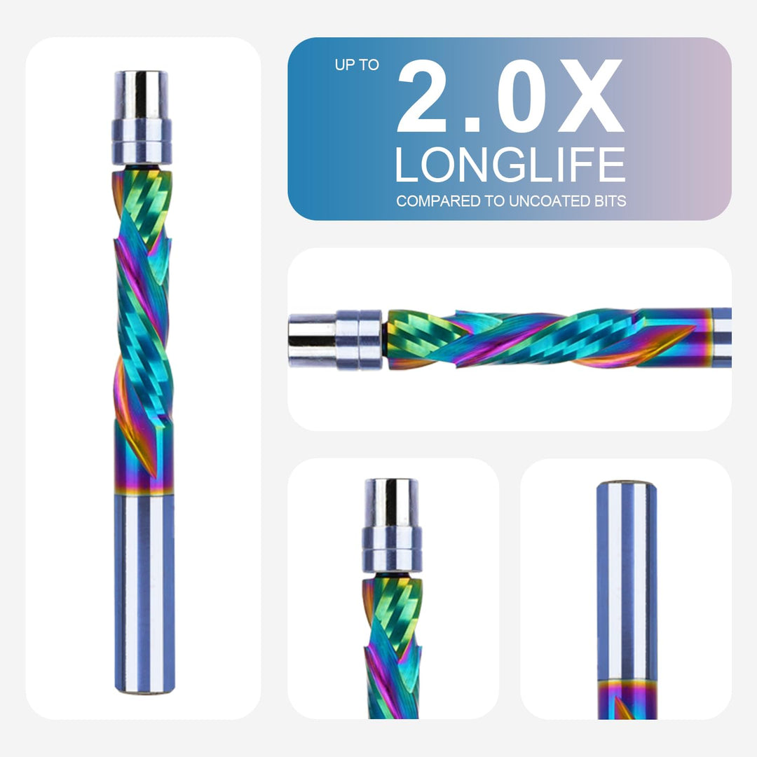 SpeTool Bündigfräser 8mm Schaft Spiralnutfräser Extra Lang Kopierfräser für Oberfräse Up&Down Kompre