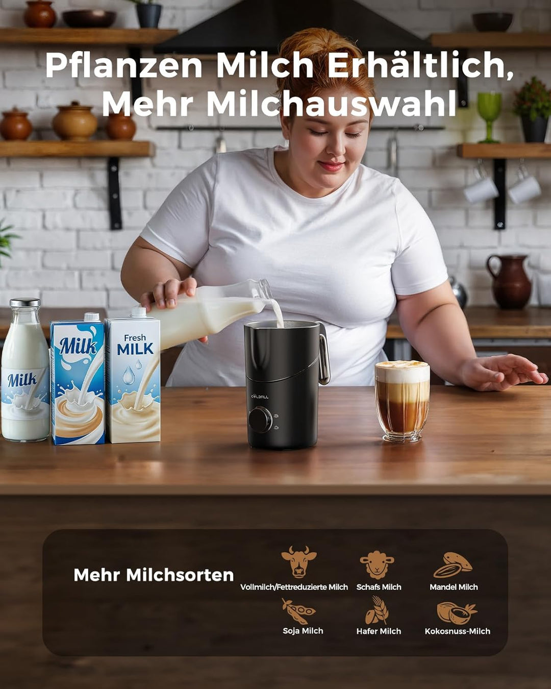 Milchaufschäumer Elektrisch 8-in-1, 400ml Automatischer Milchschäumer für Heisse & Kalte Schäume, Sp