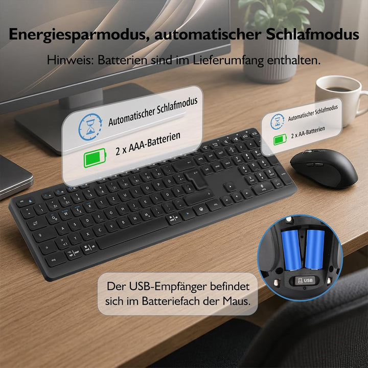 M9300 Kabelloses Tastatur Maus Combo, 2-in-1 USB Empfänger und Zwei Bluetooth, 18-Monate Batterielau