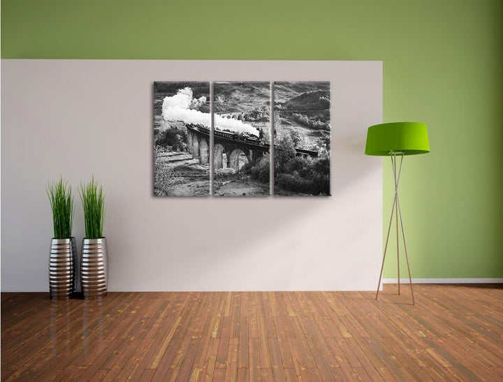 Pixxprint Dampflokomotive als Leinwandbild/Grösse: 3 Teilig (120x80 cm) cm/Wandbild/Kunstdruck/ferti