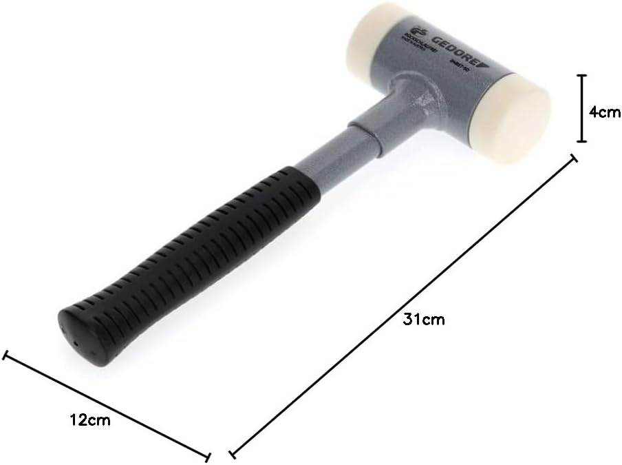 GEDORE 8829250 Rückschlagfreier Schonhammer, Ø 50 mm, Stahlrohrstiel, Austauschbare Polyamid-Köpfe K