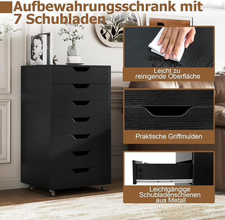 COSTWAY Rollcontainer mit 7 Schubladen, mobiler Aktenschrank mit Rädern, Bürocontainer Schubladensch