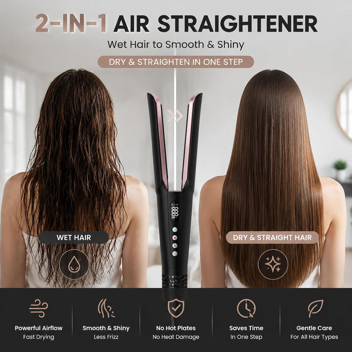 slopehill Air Haarglätter, Haarglätter &amp; Haartrockner 2-in-1 Schwarz, Schwarz