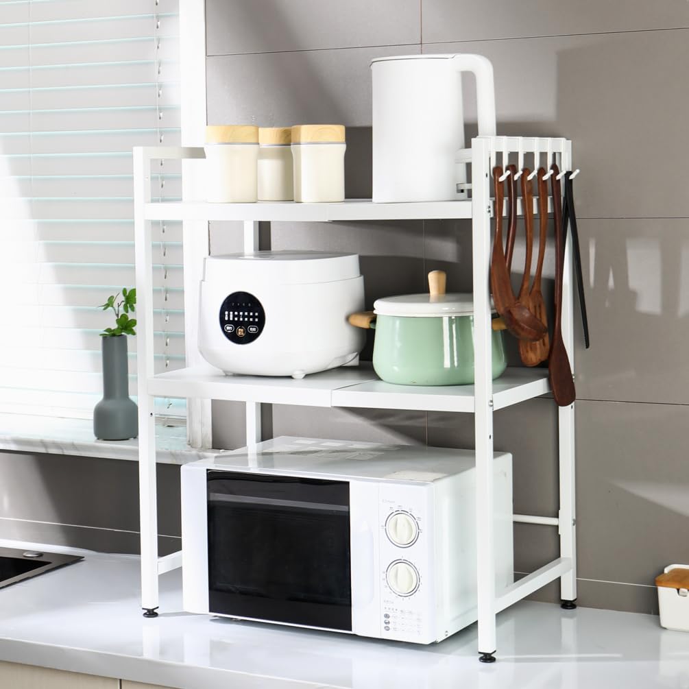 BAOYOUNI 2-stöckiges erweiterbares Mikrowellen-Regal, Ständer über Toaster, Bäcker-Regal, Badezimmer