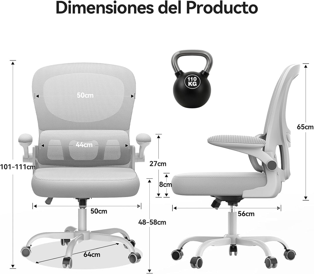 naspaluro Bürostuhl, Ergonomischer Schreibtischstuhl mit Armlehnen, Dynamischer Lordosenstütze, Dreh