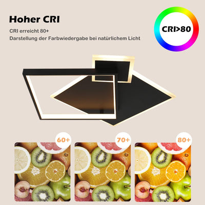 ZMH Deckenlampe LED Deckenleuchte Wohnzimmer - Schwarz Dimmbar 50W Wohnzimmerlampe Modern Design mit