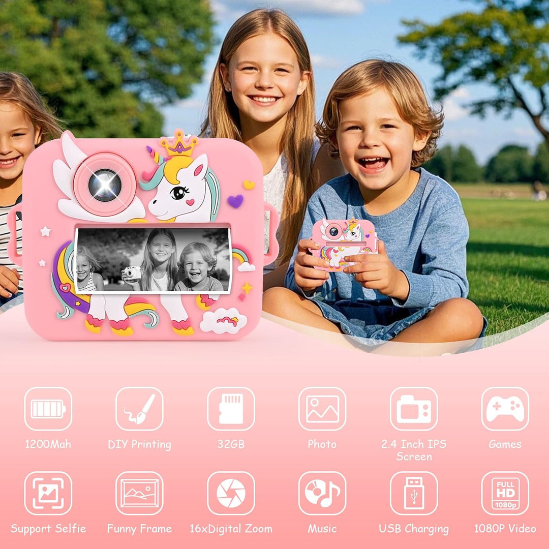Kinderkamera Sofortbildkamera, 1080P HD Digitalkamera für Kinder mit 2,4 Zoll &amp; 32G Karte, Sofortbil