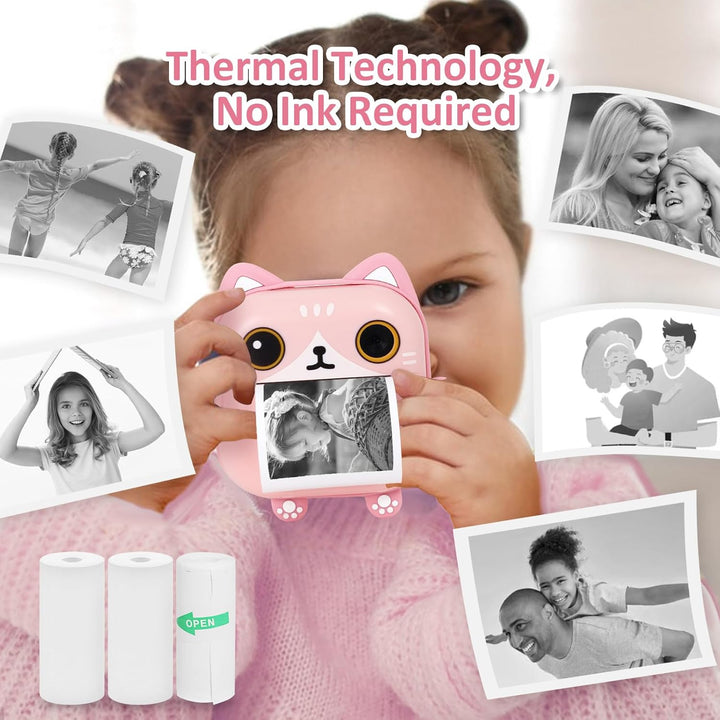 AURTEC Sofortbildkamera für Kinder, Mini-Thermodruckkamera, Keine Tinte erforderlich, 48 MP Dual-Kam