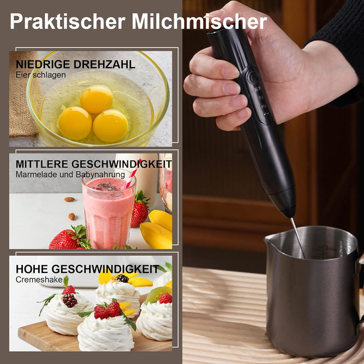 milchaufschäumer elektrisch stab with 3 heads, milk frother USB wiederaufladbar milchschäumer 3 ein