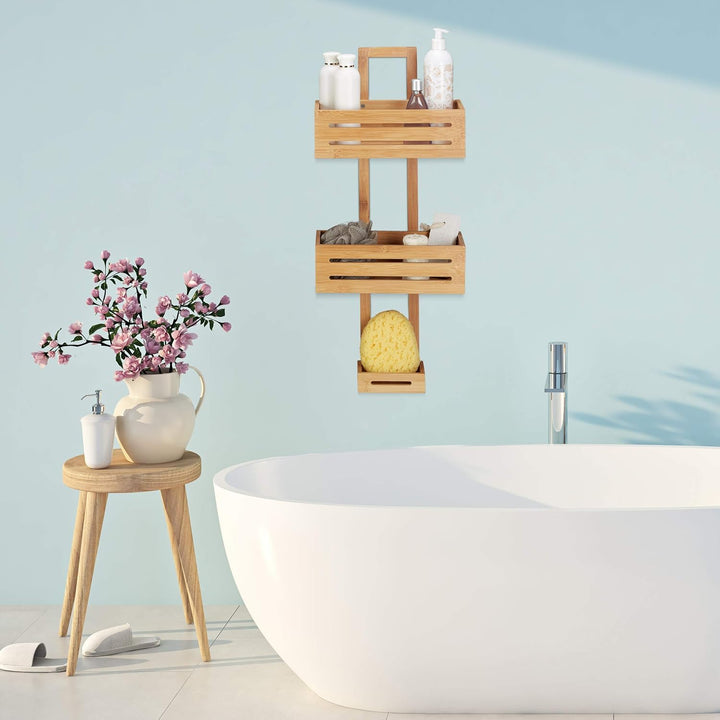 Relaxdays Duschregal Bambus H x B x T: 65 x 28 x 15,5 cm Duschablage aus Holz als Hängeregal Dusche