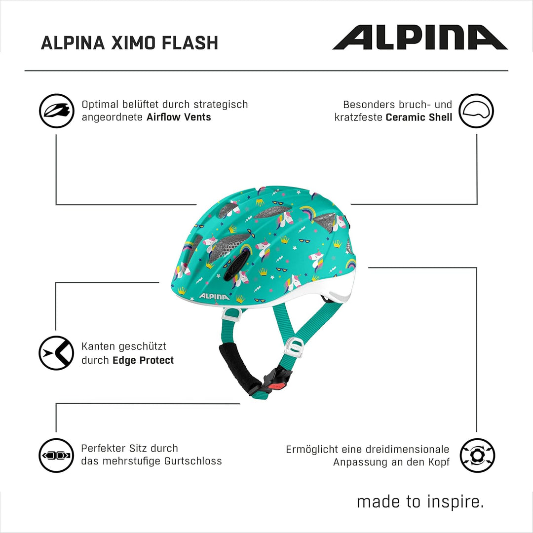 ALPINA XIMO FLASH - Beleuchteter, Reflektierender, Leichter & Anpassbarer LED Fahrradhelm Für Kinder