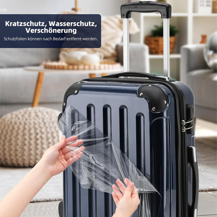 BEIBYE Hartschalen Koffer Trolley Rollkoffer Reisekoffer 4 Zwillingsrollen Polycabonat (Dunkelblau,