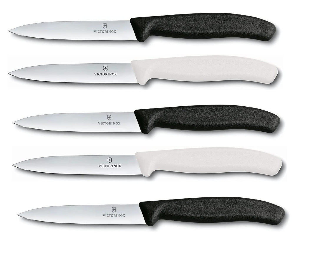 Victorinox 5-tlg Gemüsemesser Set Swiss Classic Schwarz/Weiss – 10 cm ohne Wellenschliff – Tomatenme