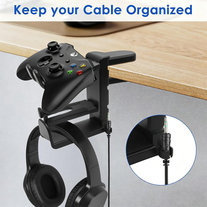 2-in-1 Kopfhörer & Controller Halter – Untertisch Klemmbare Headset Halterung 360° Drehbar mit Kabel