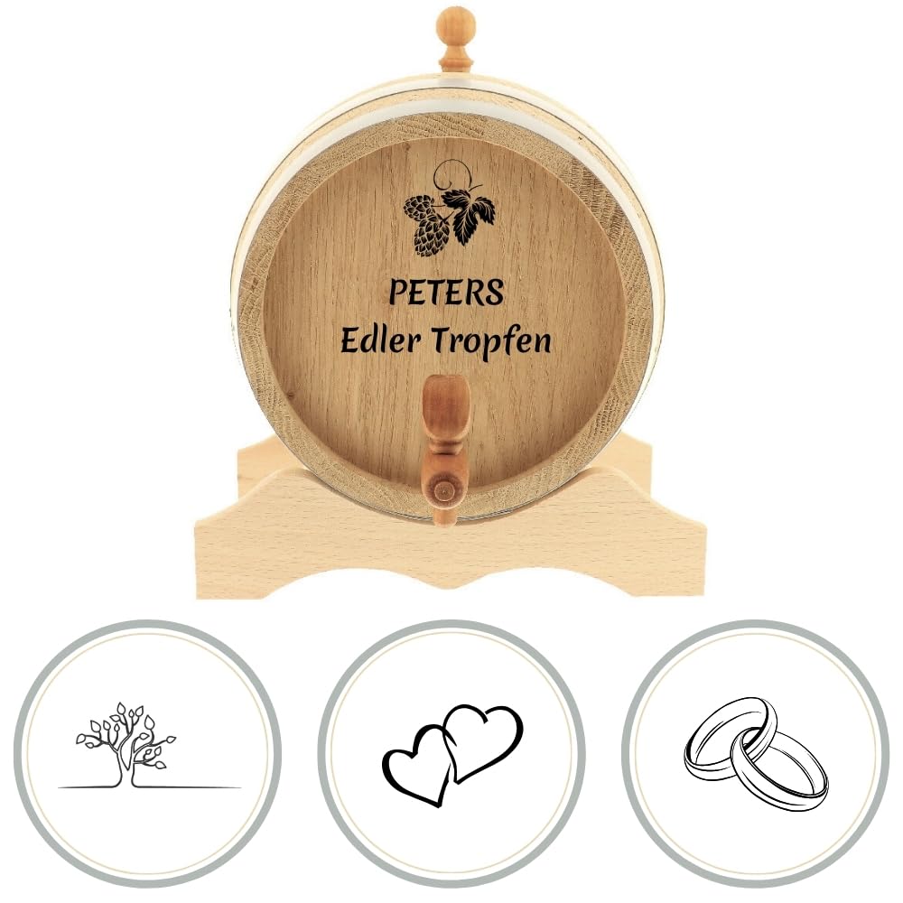 HOFMEISTER® 1 Liter Eichenfass als Geschenk mit Motiv & individueller Gravur des Namens, Geschenk zu