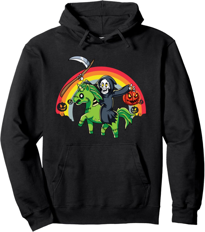 Reaper Riding Unicorn Halloween Costume Gothic Goth Punk Pullover Hoodie