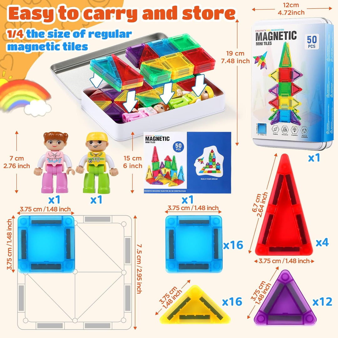 GAGAKU Mini Magnetische Bausteine 50 Teiles Magnetische Fliesen Kinderspielzeug Magnetische Kacheln