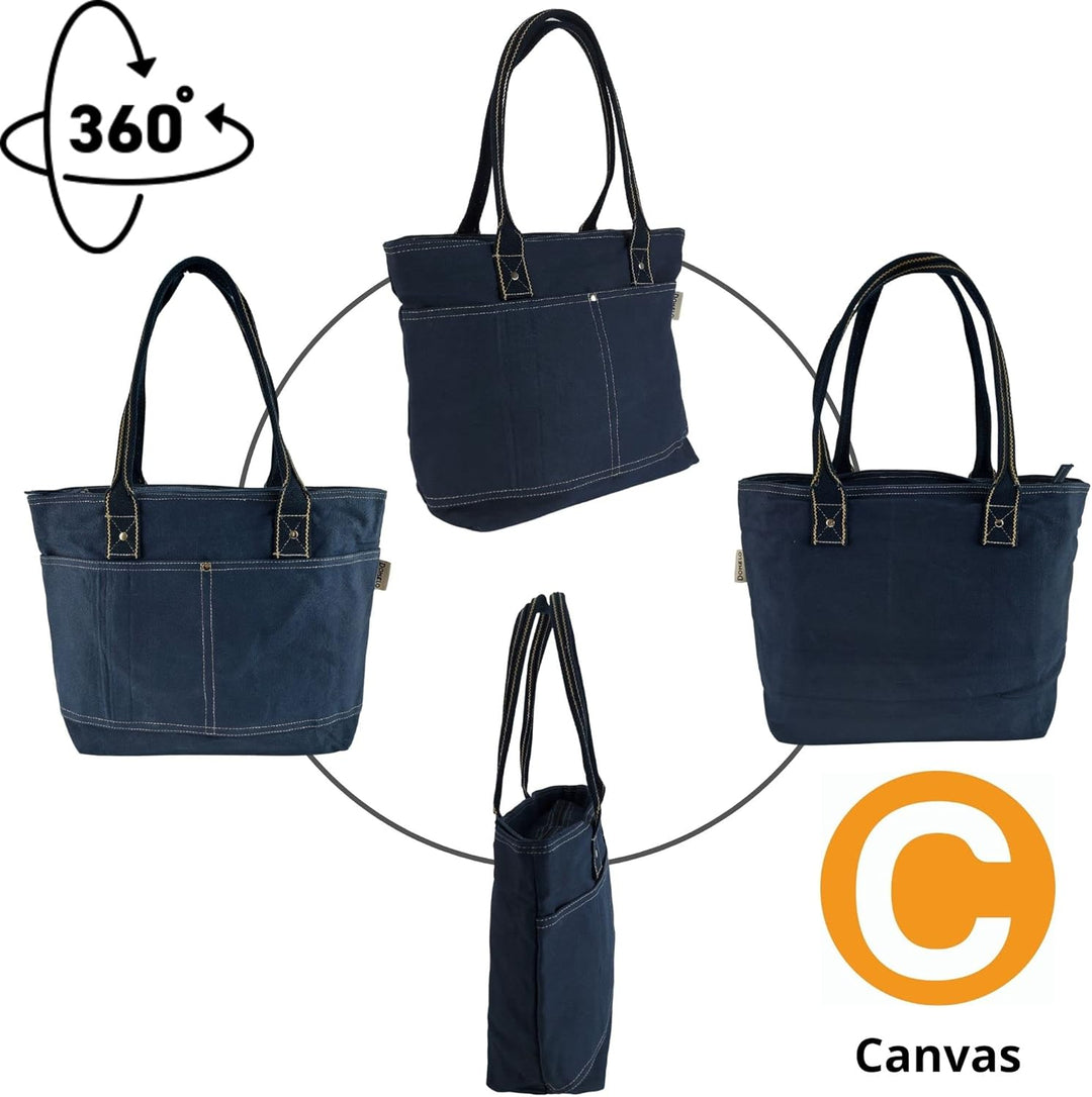 Domelo Damen Handtasche/Shopper. Vegane Schultertasche aus Canvas. Grosse schlichte Tote Tasche aus