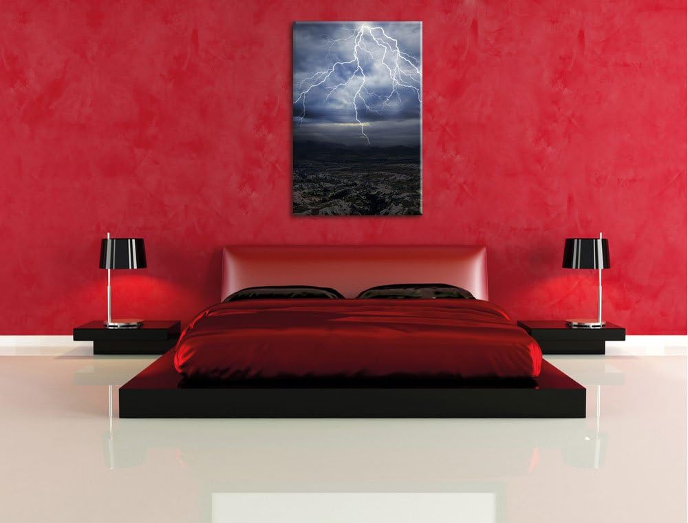 Pixxprint Blitze und Gewitter als Leinwandbild/Grösse: 100x70 / Wandbild/Kunstdruck/fertig bespannt