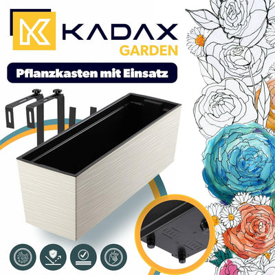 KADAX Blumenkasten aus Kunststoff, 18,5x56 cm, Pflanzkasten mit Einsatz, wetterfester Balkonkasten,