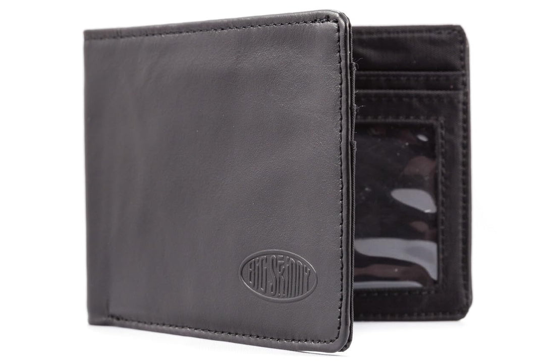 Big Skinny Herren Slim Line Leder Bi-Fold Slim Wallet für bis zu 25 Karten Schwarz, Schwarz