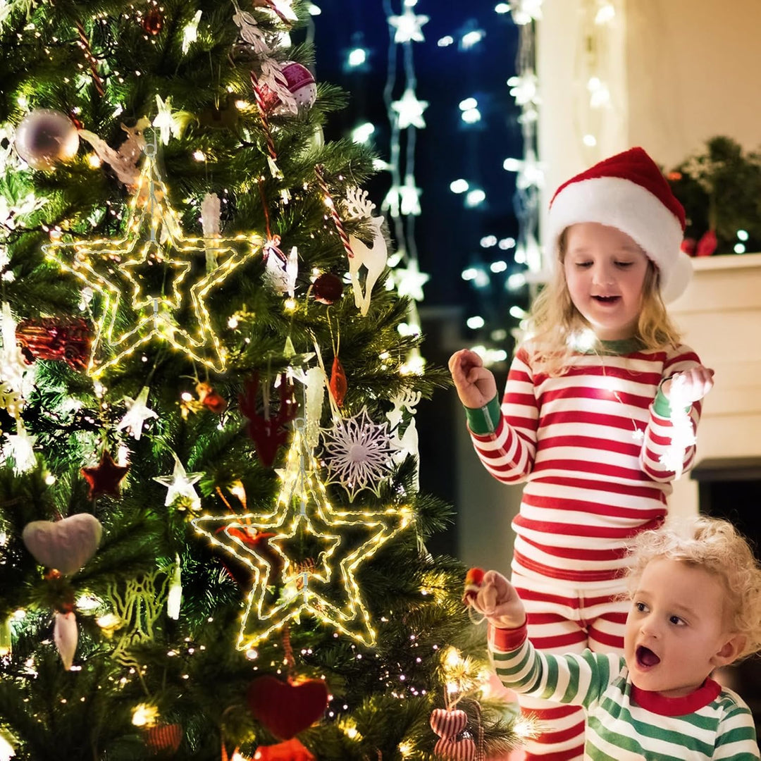 Bigzom LED Sterne Fenster Weihnachtsdeko 75 LED, Drehbar Weihnachtsbeleuchtung Batteriebetriebene mi