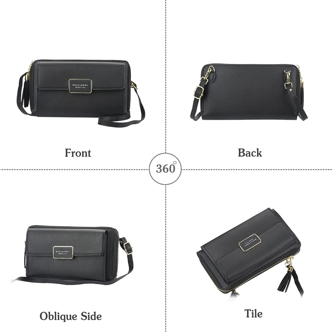 PORRASSO Geldbörse Damen Umhängetasche Handy Mode Portemonnaie PU Geldbeutel Schultertasche für Part