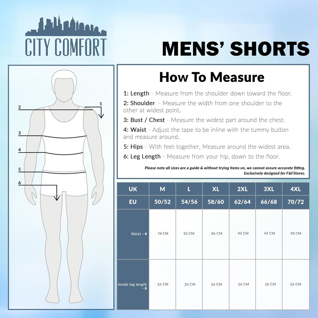 CityComfort Pyjama Shorts Herren, Kurze Schlafanzughose Herren mit Seitentaschen & Elastischem Bund
