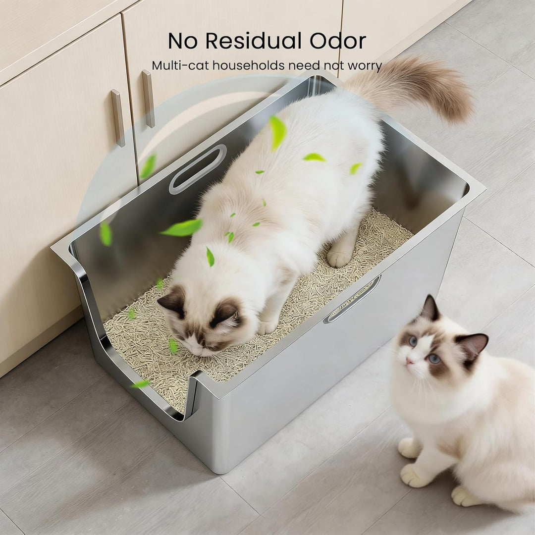 PTLOM Lebensmittelechtes Katzenklo Edelstahl XXXL Katzentoilette 35cm Hohe Ränder Rostfrei,Auslaufsi