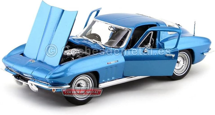 Maisto Chevrolet Corvette 1965, Modellauto mit Federung, Massstab 1:18, Türen und Motorhaube bewegli