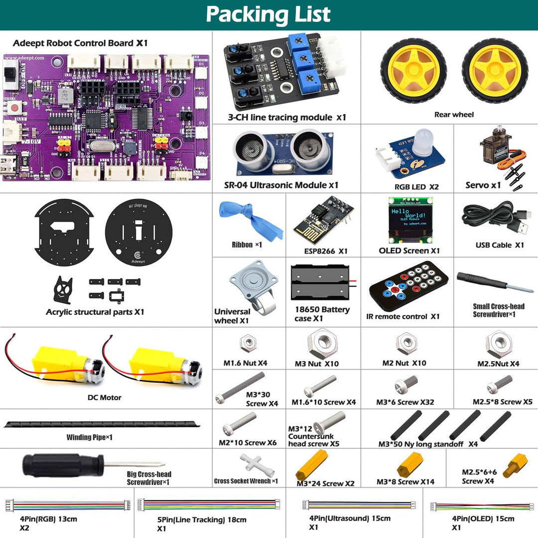 Adeept Smart Car Kit(Compatible with Arduino IDE), Line Tracking, Obstacle Avoidance, OLED Display,