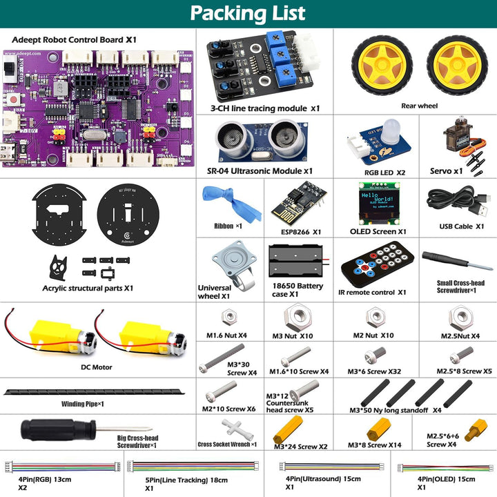 Adeept Smart Car Kit(Compatible with Arduino IDE), Line Tracking, Obstacle Avoidance, OLED Display,