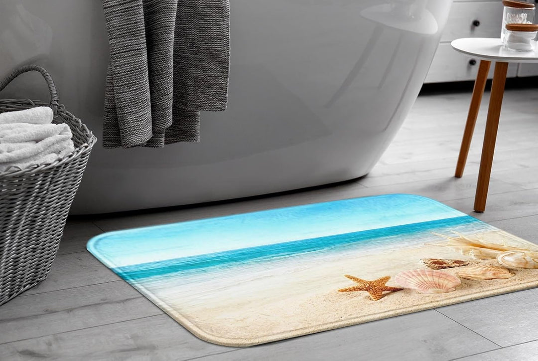 Britimes Badematten für Badezimmer, Badteppiche, rutschfest, Strand, Seestern, Muschel, waschbarer B