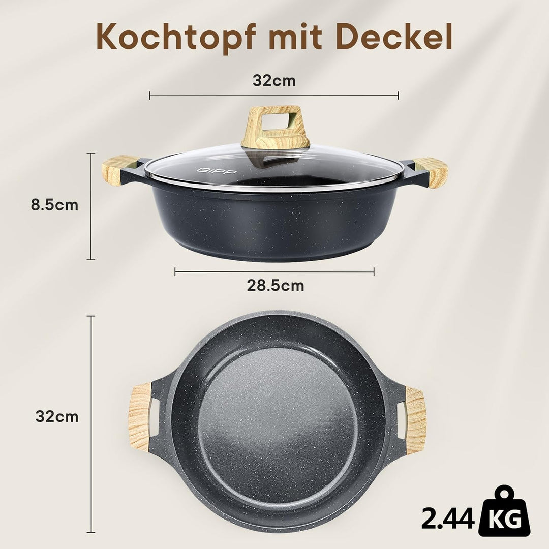 GiPP 5.6L Antihaft-Suppentopf mit Deckel, 32 cm grosser, ungiftiger Suppentopf zum Kochen, Schmortöp