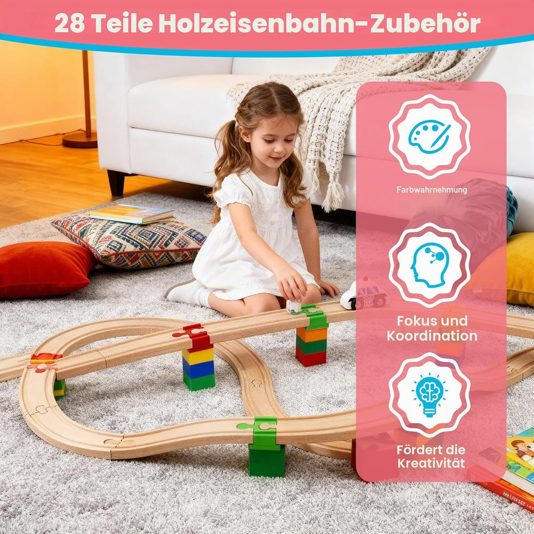 Holzeisenbahn Schienen Adapter, 28 Stück Holzeisenbahn Verbinde, Eisenbahn Holz Zubehör, Schienenver