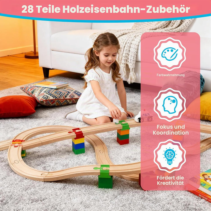Holzeisenbahn Schienen Adapter, 28 Stück Holzeisenbahn Verbinde, Eisenbahn Holz Zubehör, Schienenver