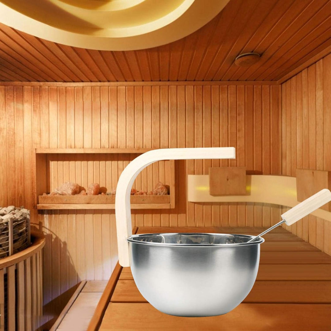 Chuanfeng Sauna Eimer Mit Kelle Edelstahl 4L Saunakübel Hochwertiges Sauna Zubehör Saunaeimer Set