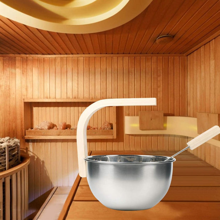 Chuanfeng Sauna Eimer Mit Kelle Edelstahl 4L Saunakübel Hochwertiges Sauna Zubehör Saunaeimer Set