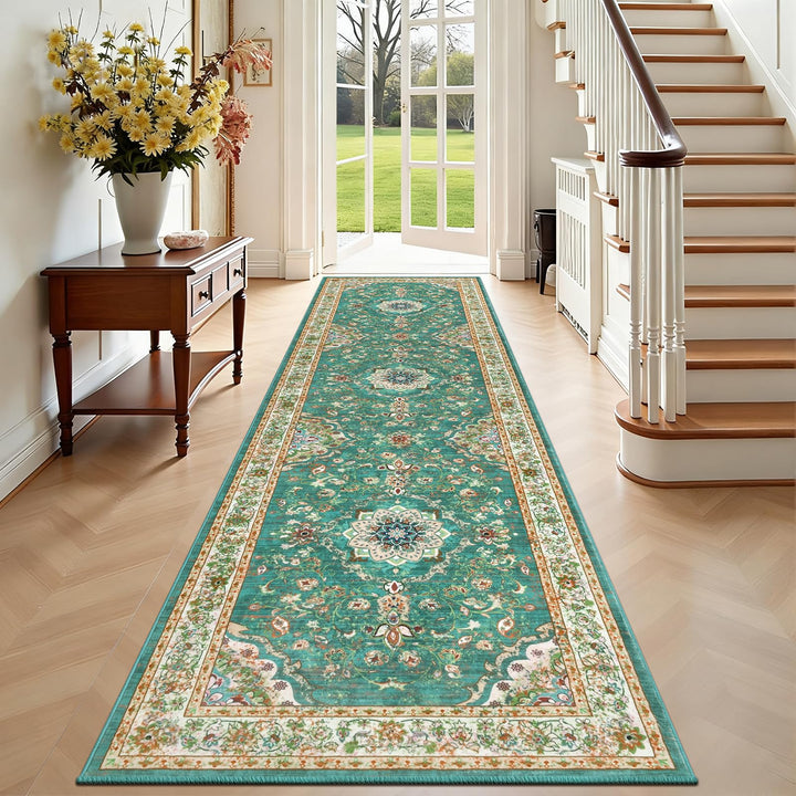 Enyhom Teppich Läufer Flur 60 x 240 cm, rutschfest Washchbar Küchenteppich Modern Weich Kurzflor Blu